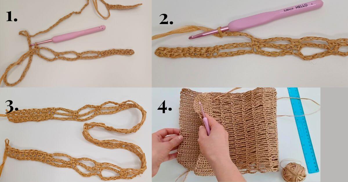 Simple chain stitch raffia bag