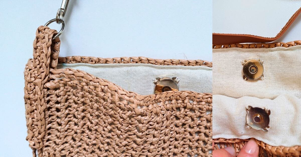 raffia bag from inside - lining and straps
